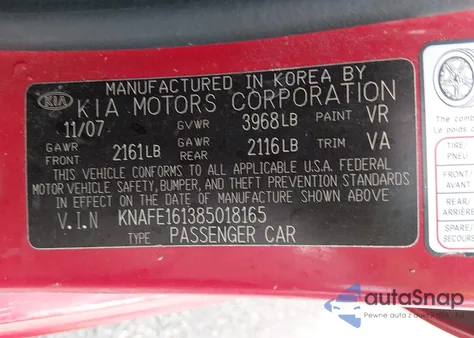 2008 Kia Spectra5 Sx z USA, uszkodzony, nr VIN KNAFE161385018165